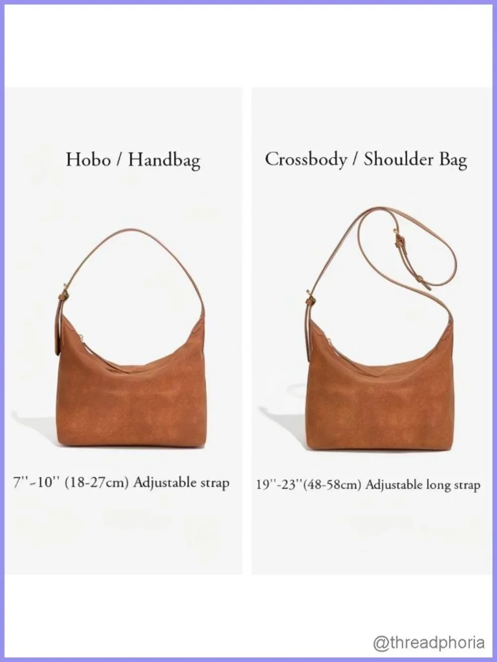 Faux Suede Hobo Bag Women Vintage Shoulder Crossbody Purse Adjustable Straps